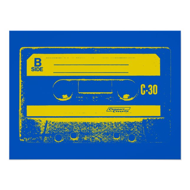 Póster Cinta de cassette azul y amarillo retro (Anverso)