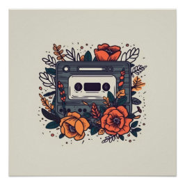 Póster Cinta de cassette floral