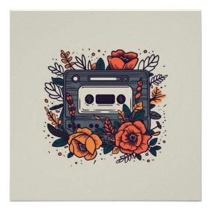 Póster Cinta de cassette floral