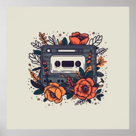 Póster Cinta de cassette floral
