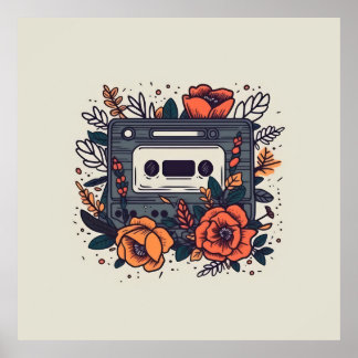 Póster Cinta de cassette floral