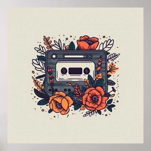 Póster Cinta de cassette floral (Frente)