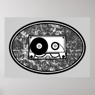 Póster Cinta de cassette retro en blanco y negro
