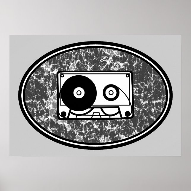 Póster Cinta de cassette retro en blanco y negro (Frente)