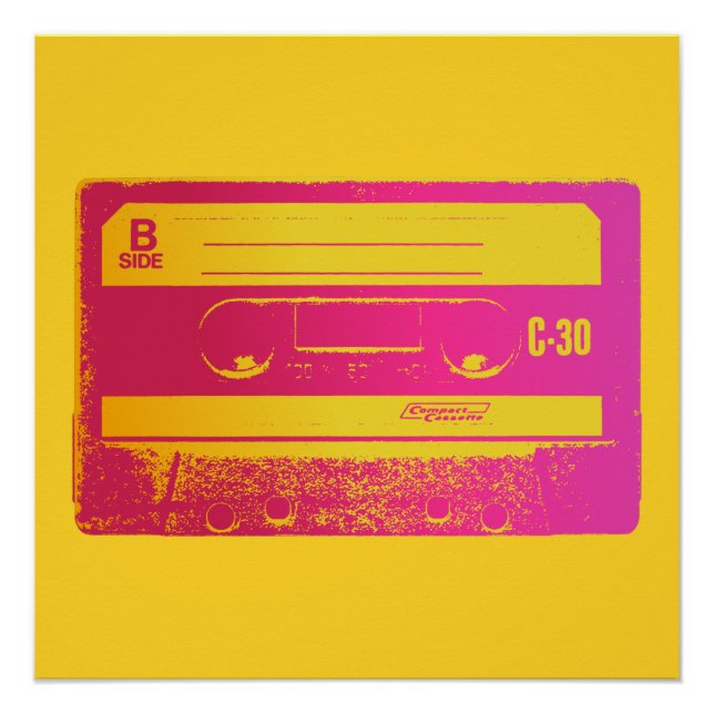 Póster Cinta de cassette rosa y amarillo retro (Anverso)
