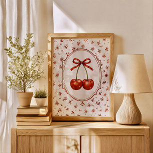 Póster Cinta de Cereza Roja Vintage Cottagecore Coquette