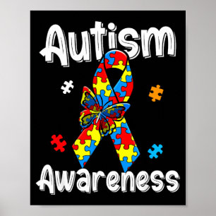Póster Cinta de concienciación sobre el autismo mariposa