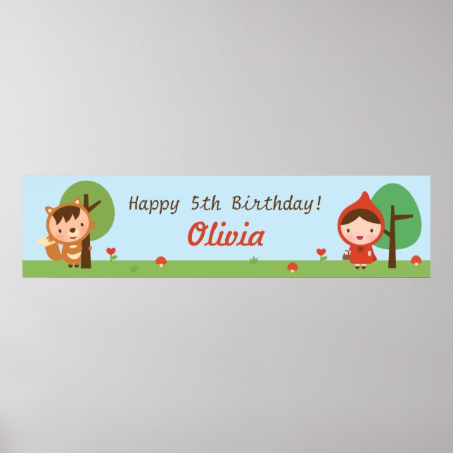 Póster Cinta de Cumpleaños de Niñas Caperucita Roja (Frente)