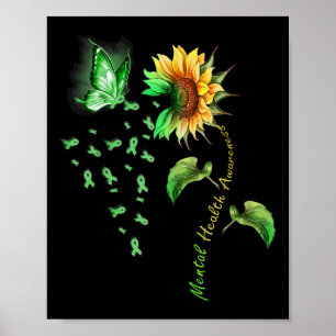 Póster Cinta de mariposa de girasol Salud Mental Verde Aw