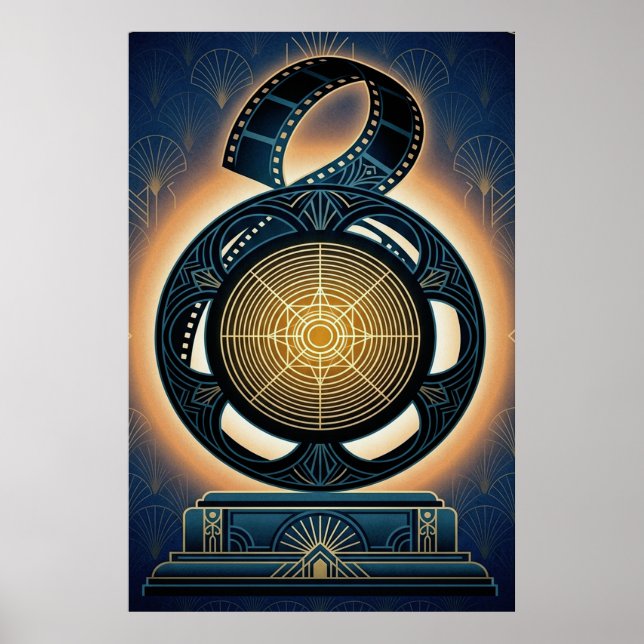 Póster Cinta de película Art Deco dorada y azul de median (Frente)