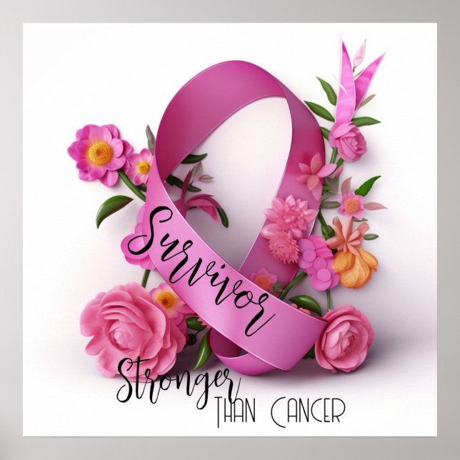 Póster Cinta de sensibilización sobre el cáncer de flores (Frente)
