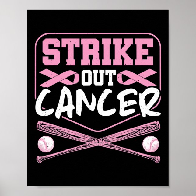 Póster Cinta en huelga de cáncer en el béisbol (Frente)