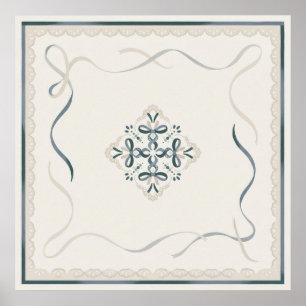 Póster Cinta Ornamental Folk Crema Verde Cartel Minimalis