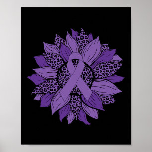 Póster Cinta púrpura de girasol Fibromialgia Mon