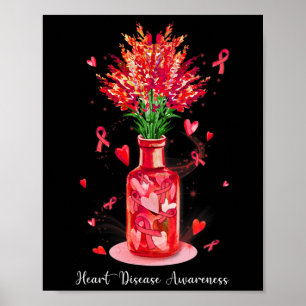 Póster Cinta Roja Floral Apoyo Conciencia Enfermedad Card