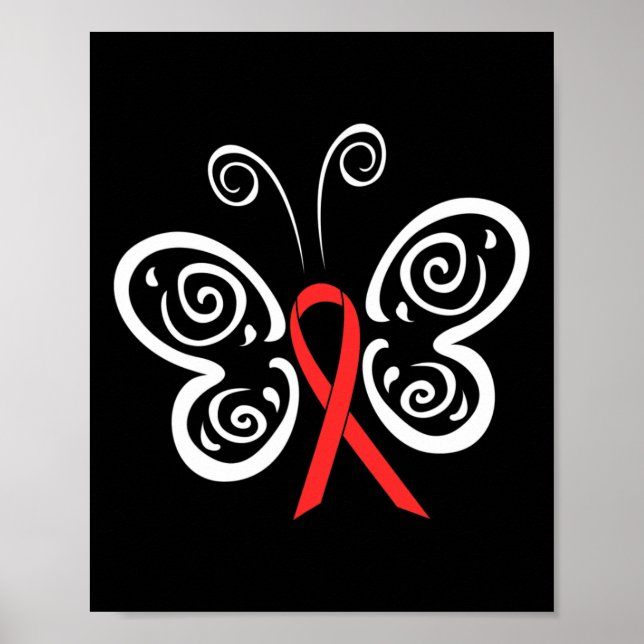 Póster Cinta roja mariposa cáncer de sangre VIH SIDA Awar (Frente)