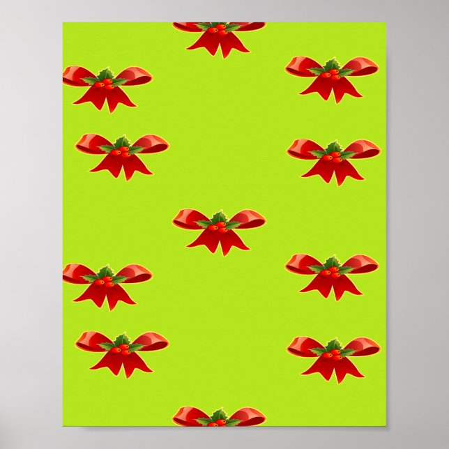 Póster cinta roja Navidad en verde brillante (Frente)