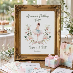 Póster Cinta Rosa Acuarela Bailarina Cumpleaños Mesa Supe