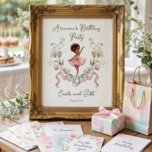 Póster Cinta Rosa Acuarela Bailarina Cumpleaños Mesa Supe