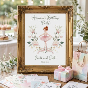 Póster Cinta Rosa Bailarina de Acuarela Cumpleaños Mesa S