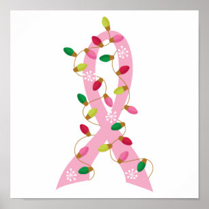 Póster Cinta rosa con Navidades enciende el cáncer de mam