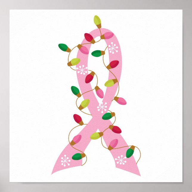 Póster Cinta rosa con Navidades enciende el cáncer de mam (Frente)