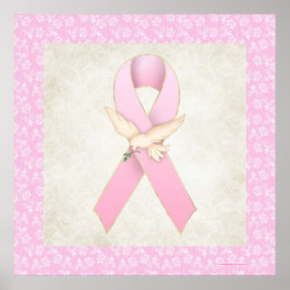 Póster Cinta rosa de cáncer de mama con paloma