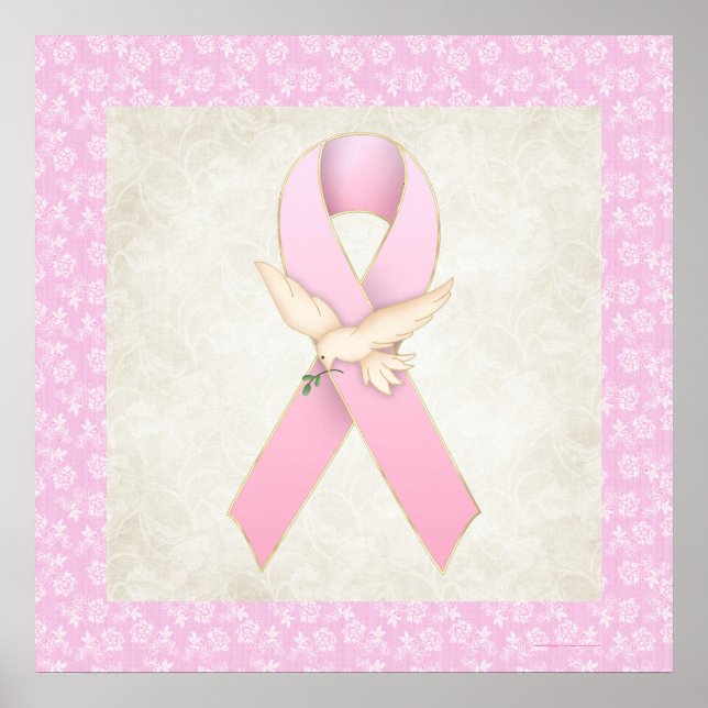 Póster Cinta rosa de cáncer de mama con paloma (Frente)