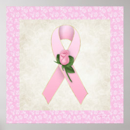 Póster Cinta rosa de cáncer de mama con rosa rosa rosa