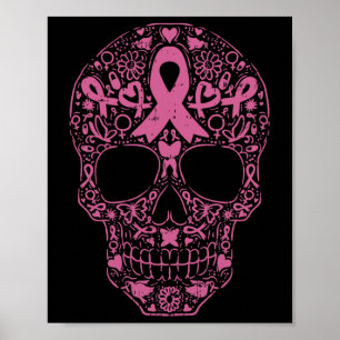 Póster Cinta rosa de cráneo de azúcar Calavera Cáncer de 