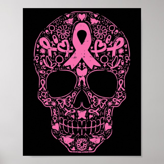 Póster Cinta rosa de cráneo de azúcar Calavera Cáncer de  (Frente)