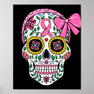 Póster Cinta rosa de cráneo de azúcar Calavera Cáncer de 