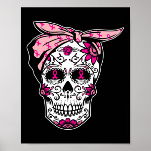 Póster Cinta rosa de cráneo de azúcar Guay Cáncer de Mama