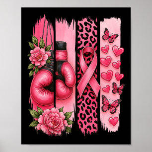 Póster Cinta rosa Guantes de boxeo Leopardo Cáncer de Mam