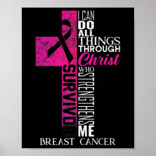 Póster Cinta rosa Sobreviviente de cáncer de mama Cruz cr