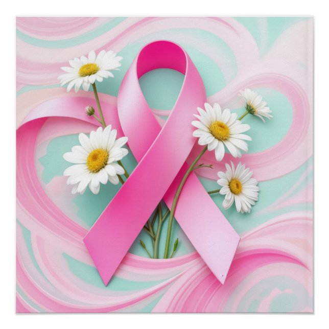 Póster Cinta rosa y marea conciencia del cáncer de mama (Anverso)
