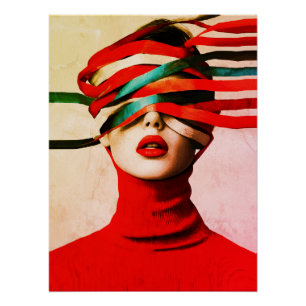 Póster Cinta Surrealista Moderna Minimalista Mujer en Roj