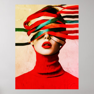 Póster Cinta Surrealista Moderna Minimalista Mujer en Roj