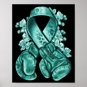 Póster Cinta Verde azulada de cáncer de ovario con guante