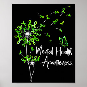 Póster Cinta verde diente de león mariposa salud mentalVe