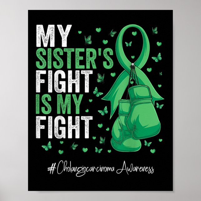 Póster Cinta Verde Hermana Cholangiocarcinoma Conciencia (Frente)