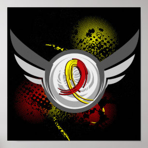 Póster Cinta Y Alas Rojas Y Amarillas Hepatitis C