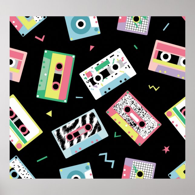 Póster Cintas de audio retro, patrón de estilo de los año (Frente)
