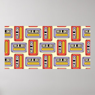 Póster Cintas de casete patrón continuo retro. Diseño ant