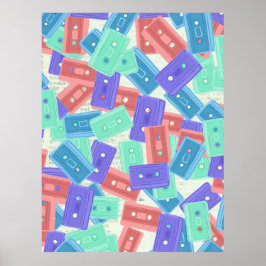 Póster Cintas Pastel Cassette - Música estética de los añ