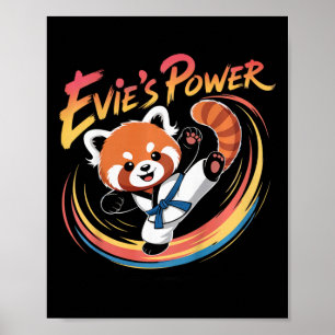 Póster Cinturón Azul de Taekwondo Karate Panda Rojo Poder
