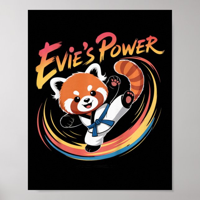 Póster Cinturón Azul de Taekwondo Karate Panda Rojo Poder (Frente)