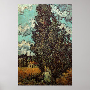 Póster Cipreses y dos mujeres de Vincent van Gogh