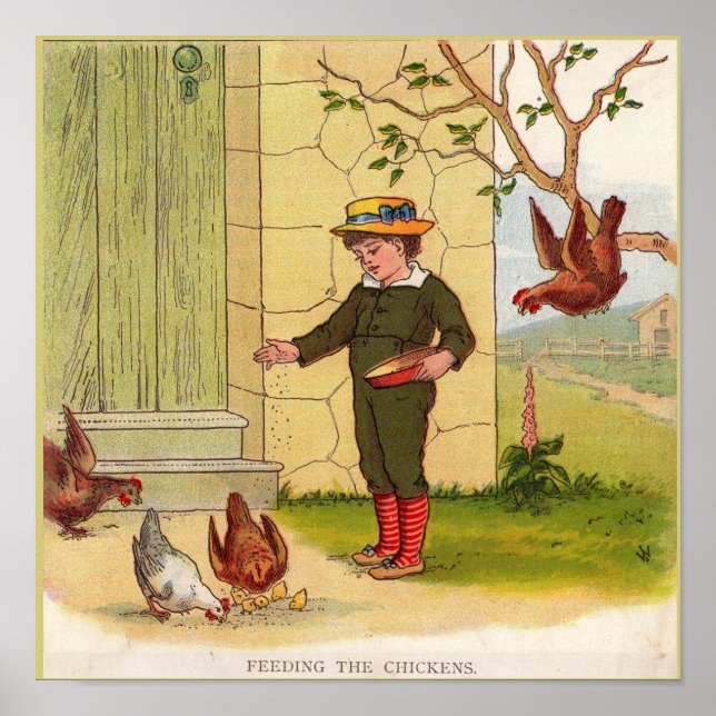 Póster circa 1900 Feeding the Chickens print (Frente)