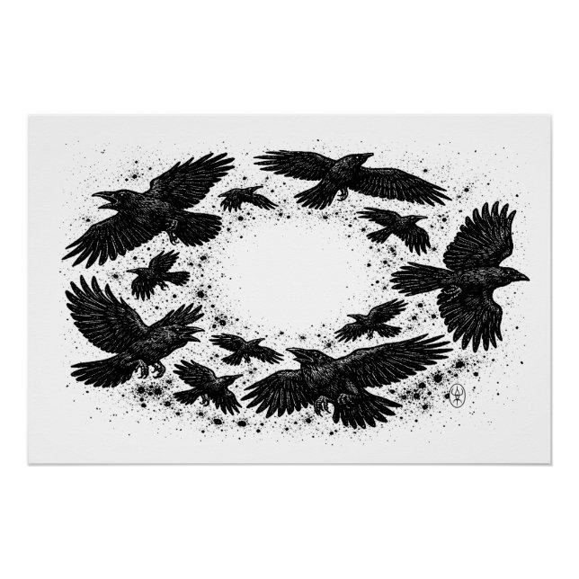 Póster Circle of Ravens – Haunted Ink Illustration (Anverso)